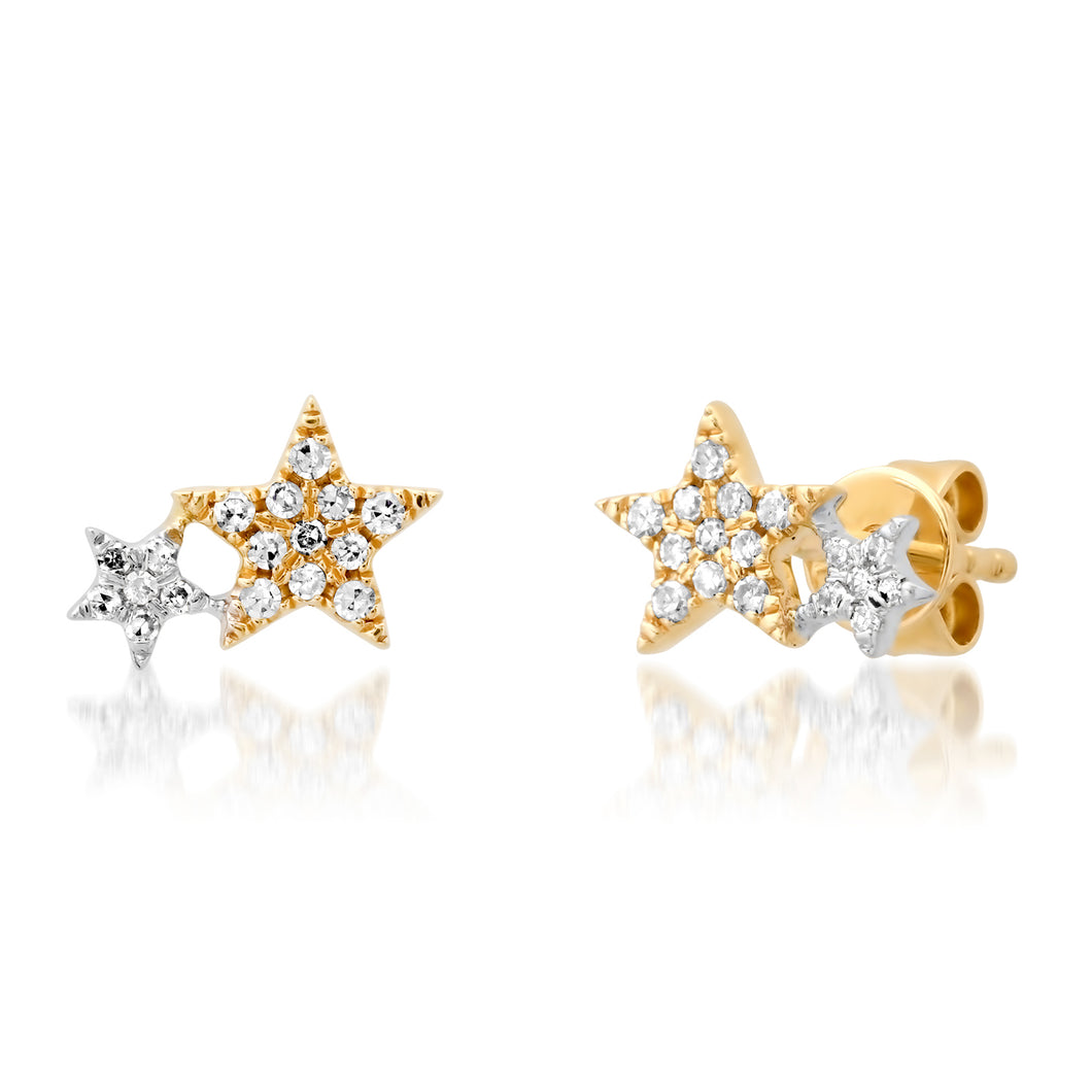 Two-Tone Diamond Star Stud Earrings