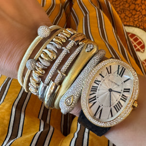 Two Tone Small or Large Alternating Diamond Drops Bangle Bracelet