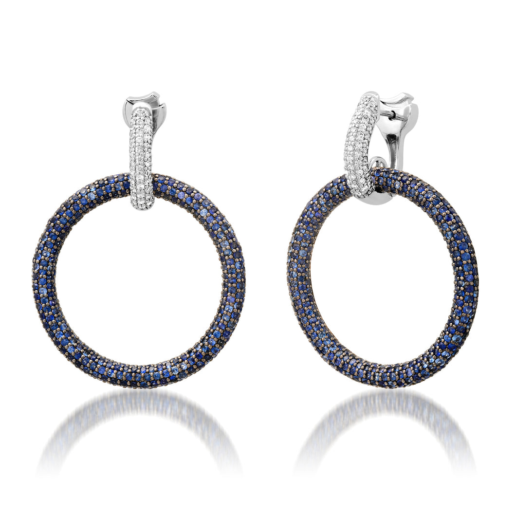 Two Tone Diamond & Blue Sapphire Hoop Earrings