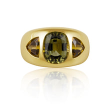 Cushion & Trillion Cut Green & Yellow Tourmaline Chunky Nomad Ring