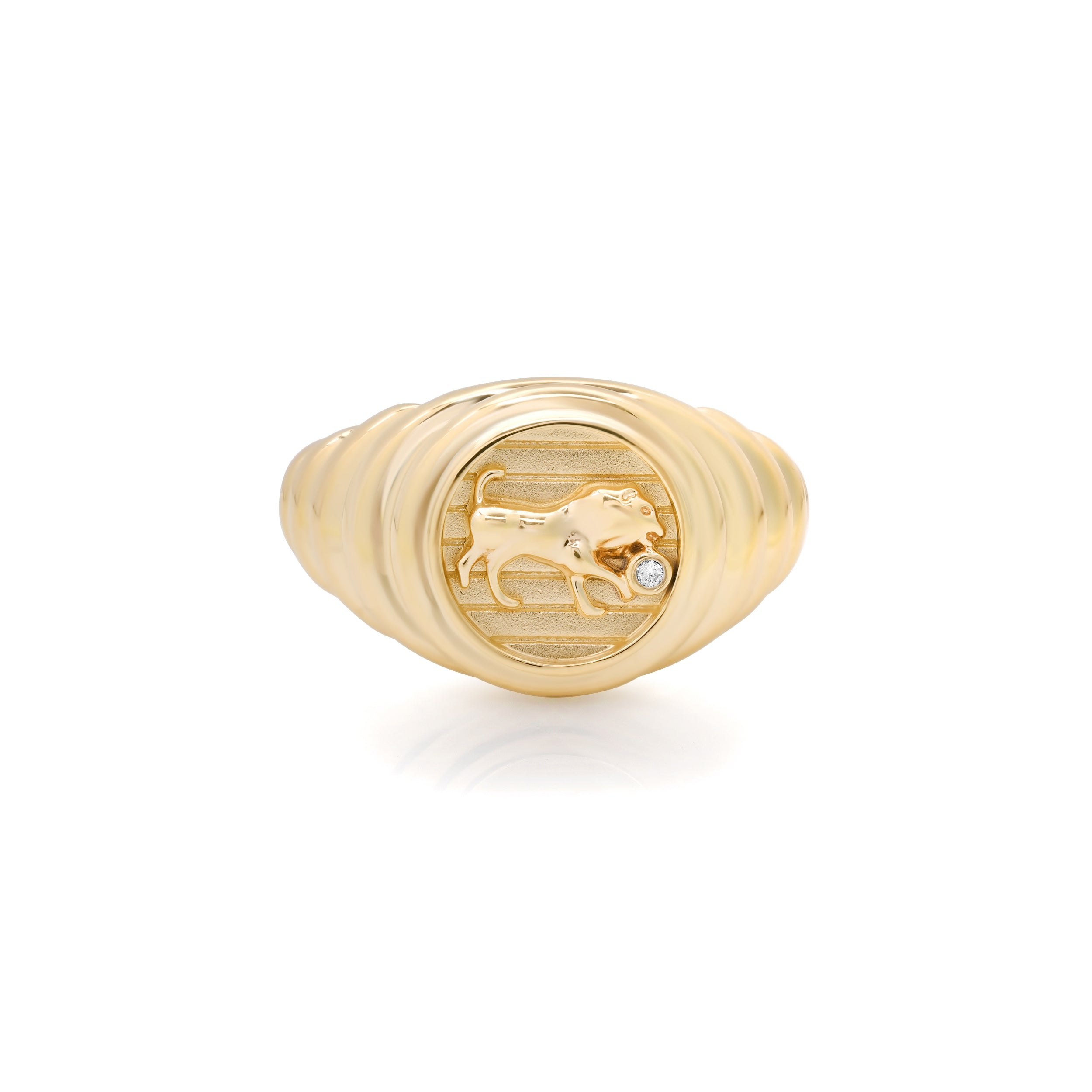 Petite Diamond & Fluted Gold Zodiac Medallion Ring