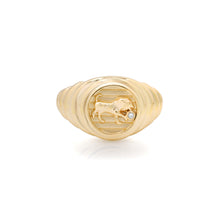 Petite Diamond & Fluted Gold Zodiac Medallion Ring