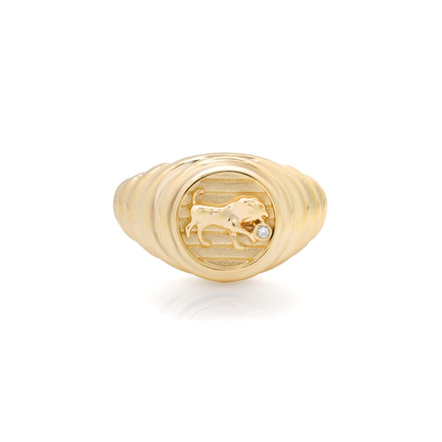 Petite Diamond & Fluted Gold Zodiac Medallion Ring