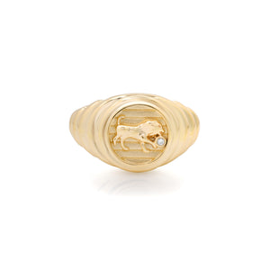 Petite Diamond & Fluted Gold Zodiac Medallion Ring