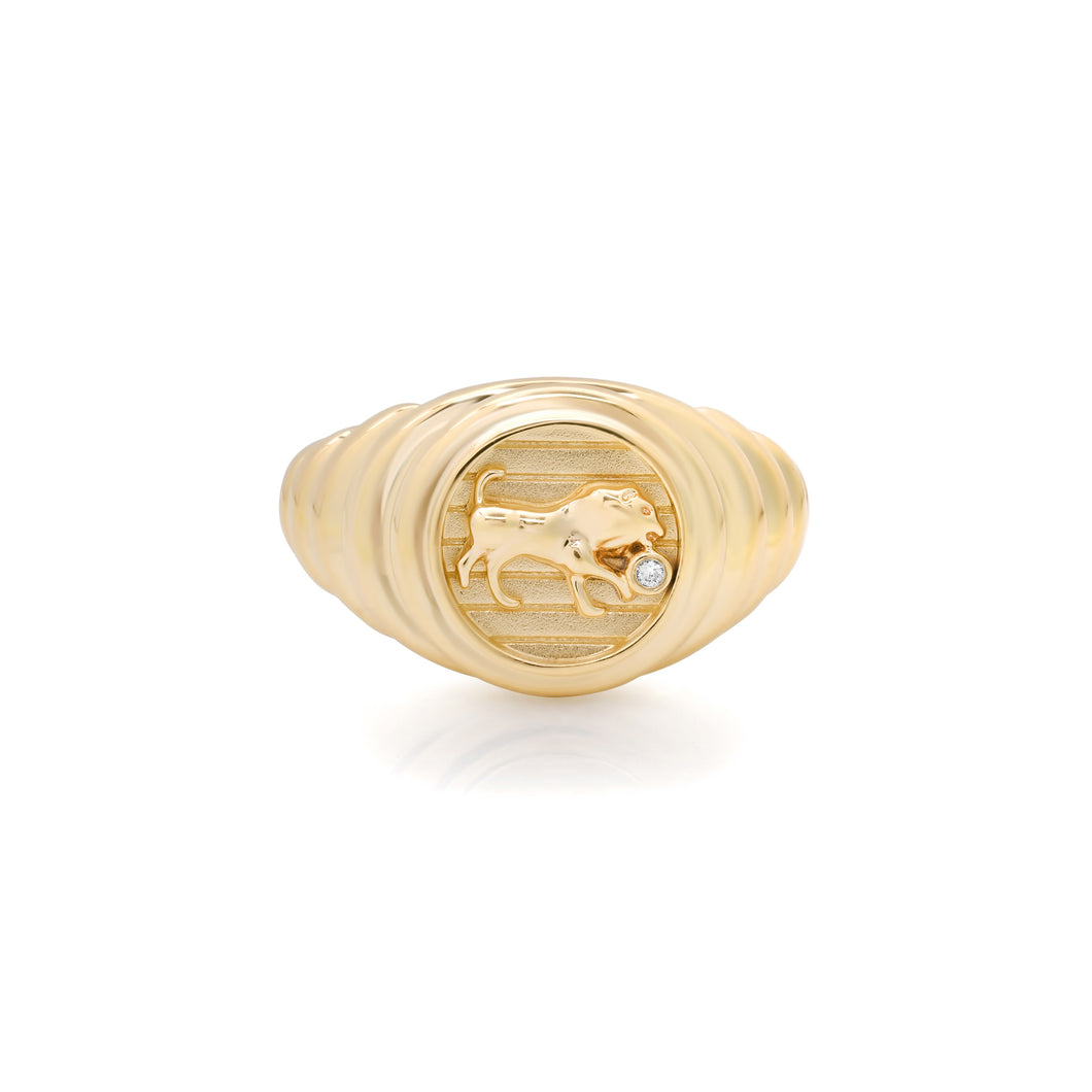 Petite Diamond & Fluted Gold Zodiac Medallion Ring
