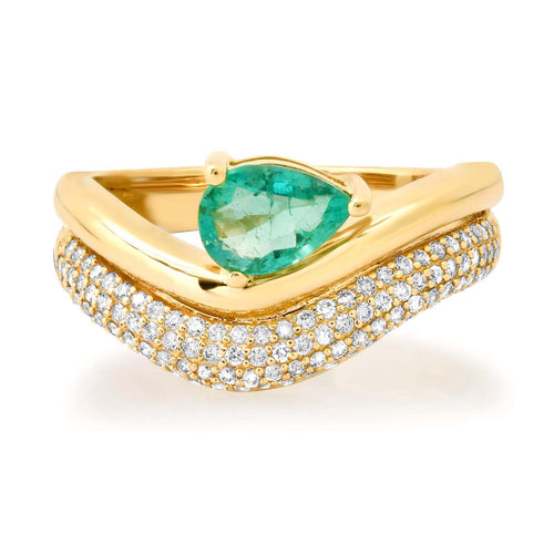 Wavy Diamond & Pear Shaped Emerald Ring