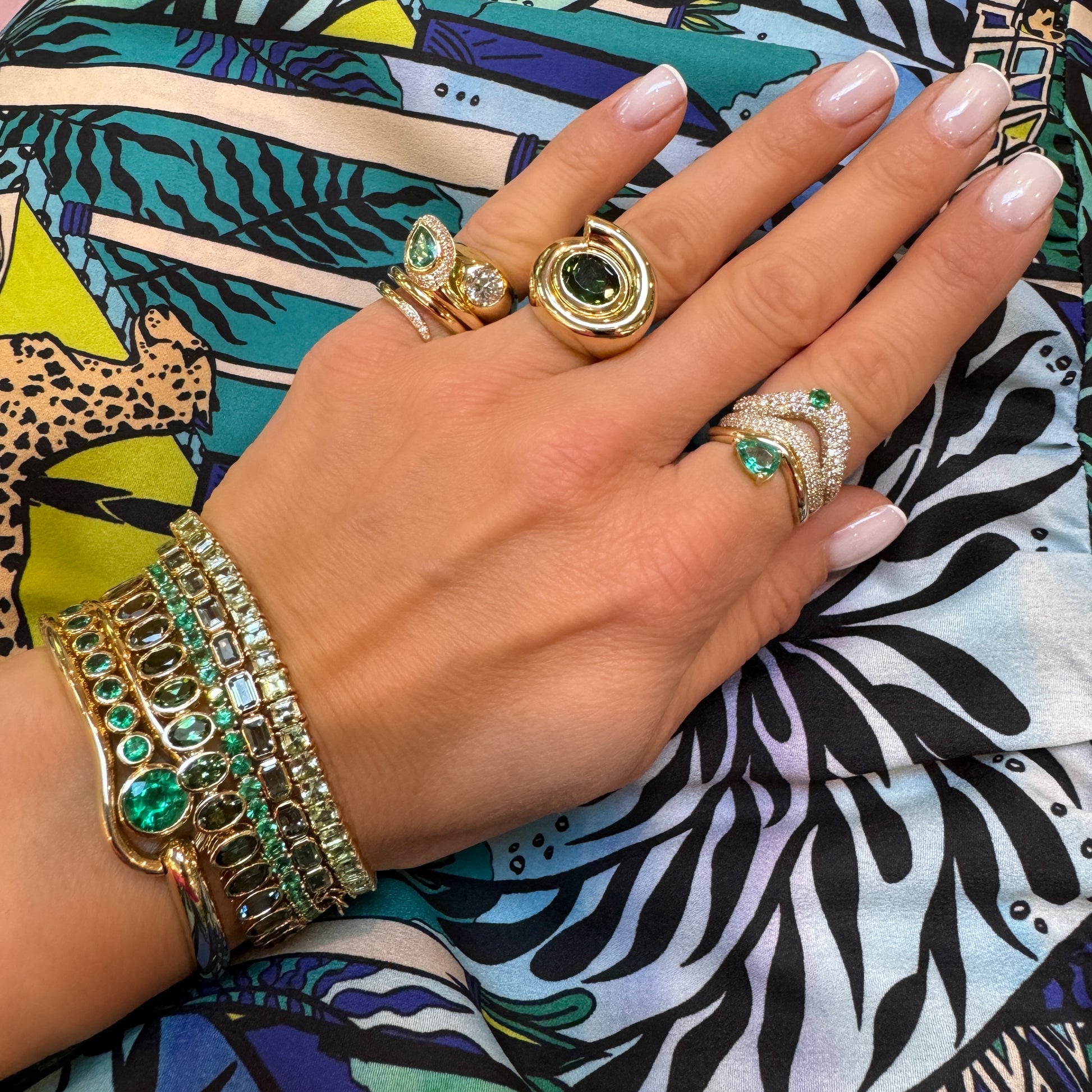 Wavy Diamond & Pear Shaped Emerald Ring