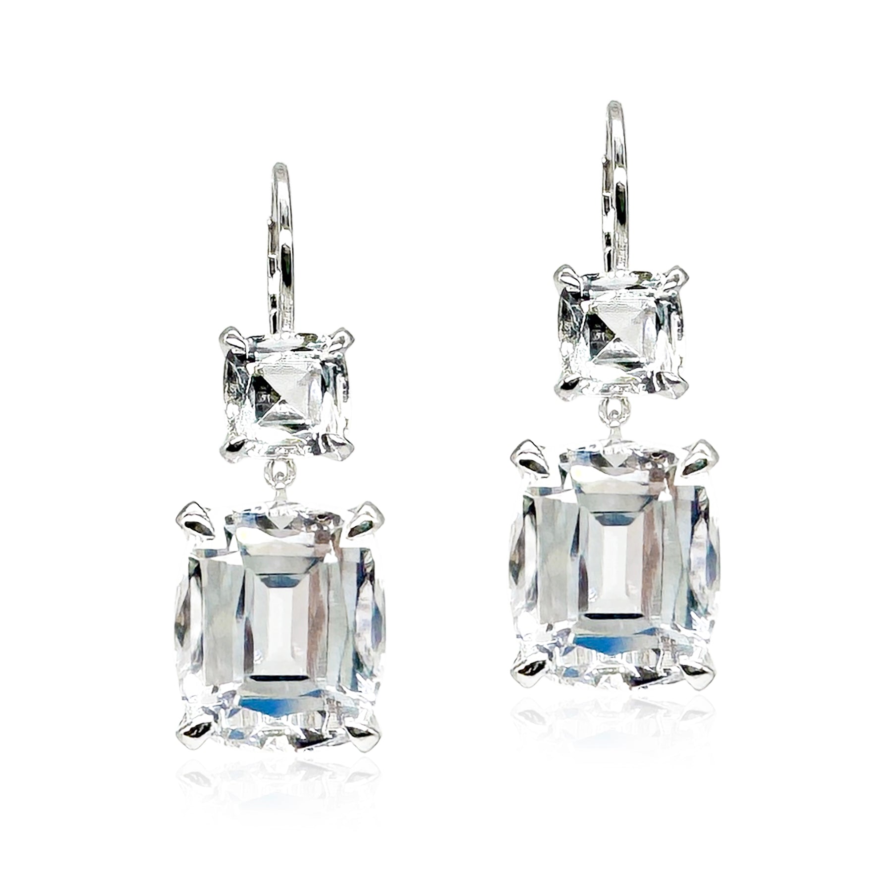 White Topaz Double Cushion Drop Earrings