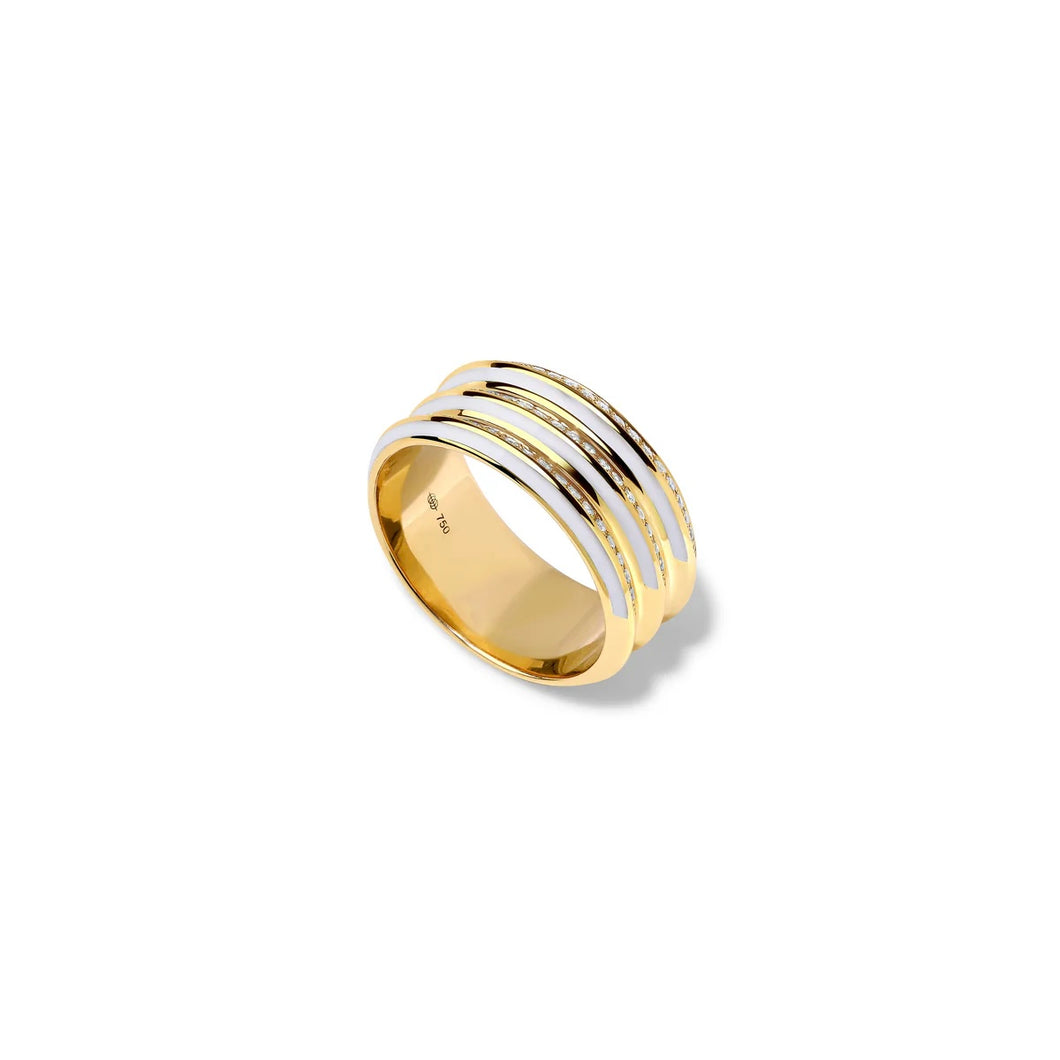 White or Black Enamel Diamond Borsh Triplet Bone Ring