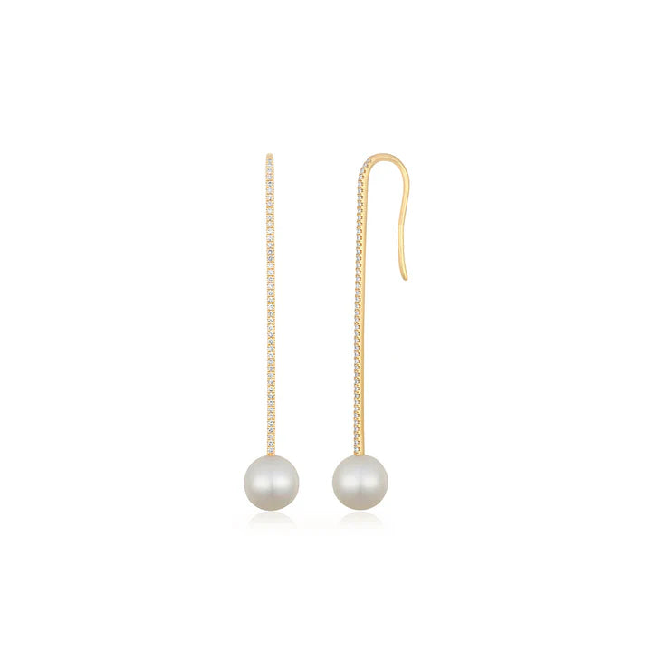 Pave Diamond Bar Pearl Drop Earring