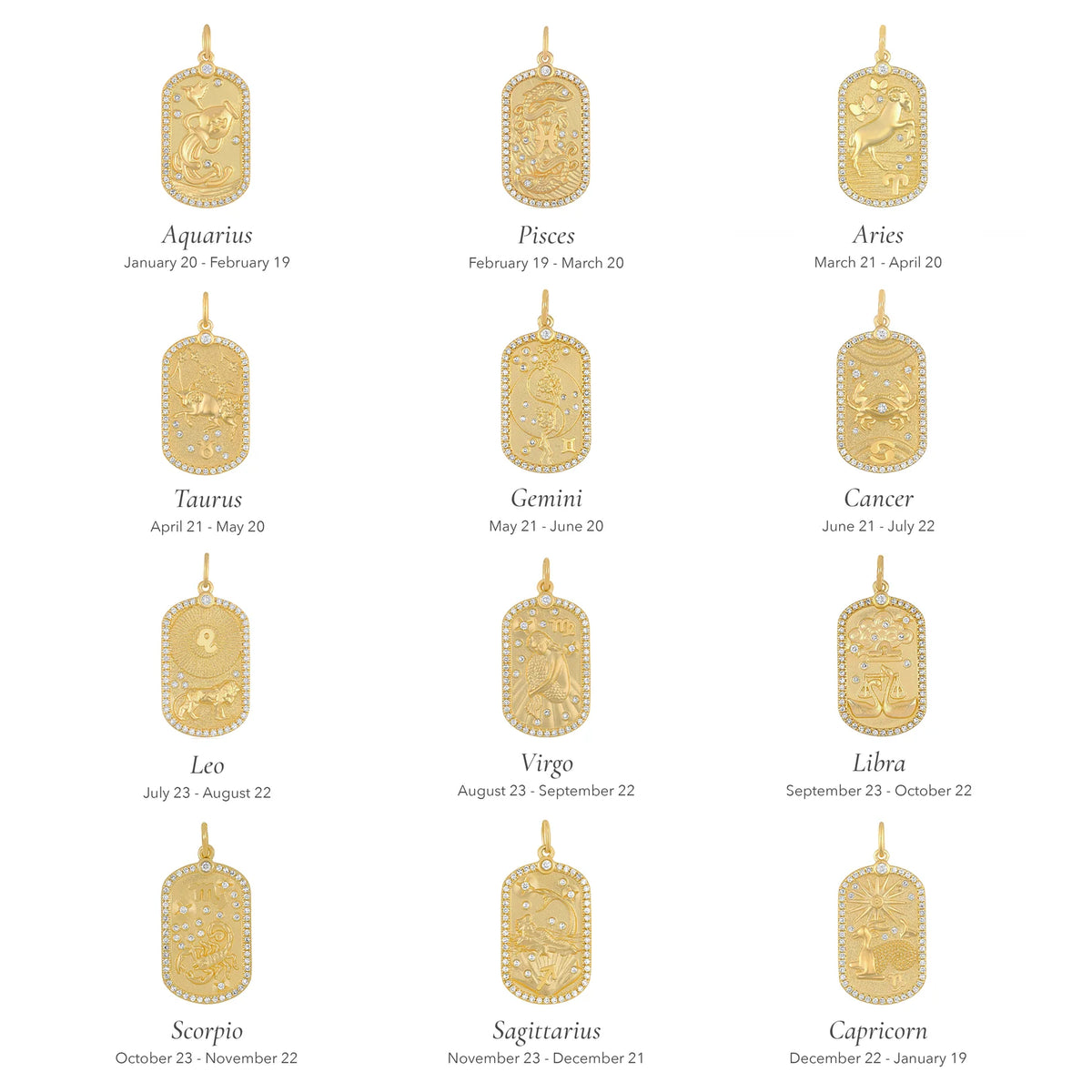 Elongated Diamond Icon Astrological Zodiac Plaque Charm
