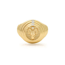 Diamond & Fluted Gold Zodiac Medallion Signet Ring