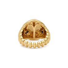 Diamond & Fluted Gold Zodiac Medallion Signet Ring