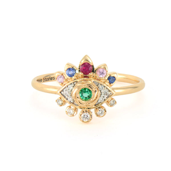 Bejeweled Small Evil Eye Ring