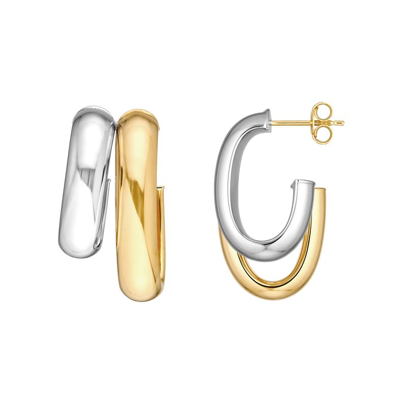 Two Tone Side by Side D Tube Open Hoop Earrings