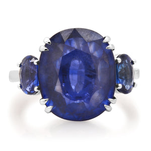 One of A Kind Oval Cut Sapphire Three-Stone Ring
