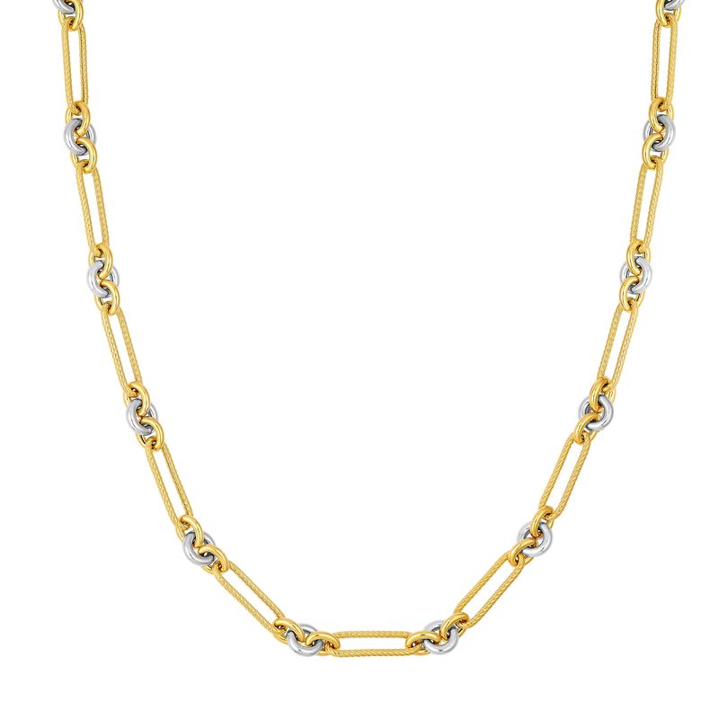 Two Tone Twisted Long Links Gold Chain Necklace