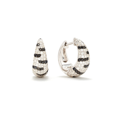 Small or Large Black & White Diamond Zebra Huggie Hoop Earrings