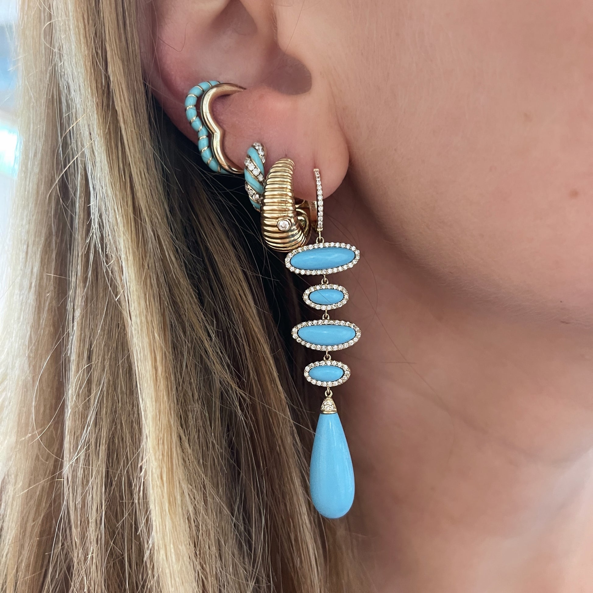 Small Fluted Tapered Diamond Bezel Hoop Earrings