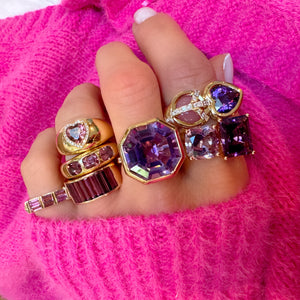 Large Baguette Purple Garnet or White Topaz Stacker Ring