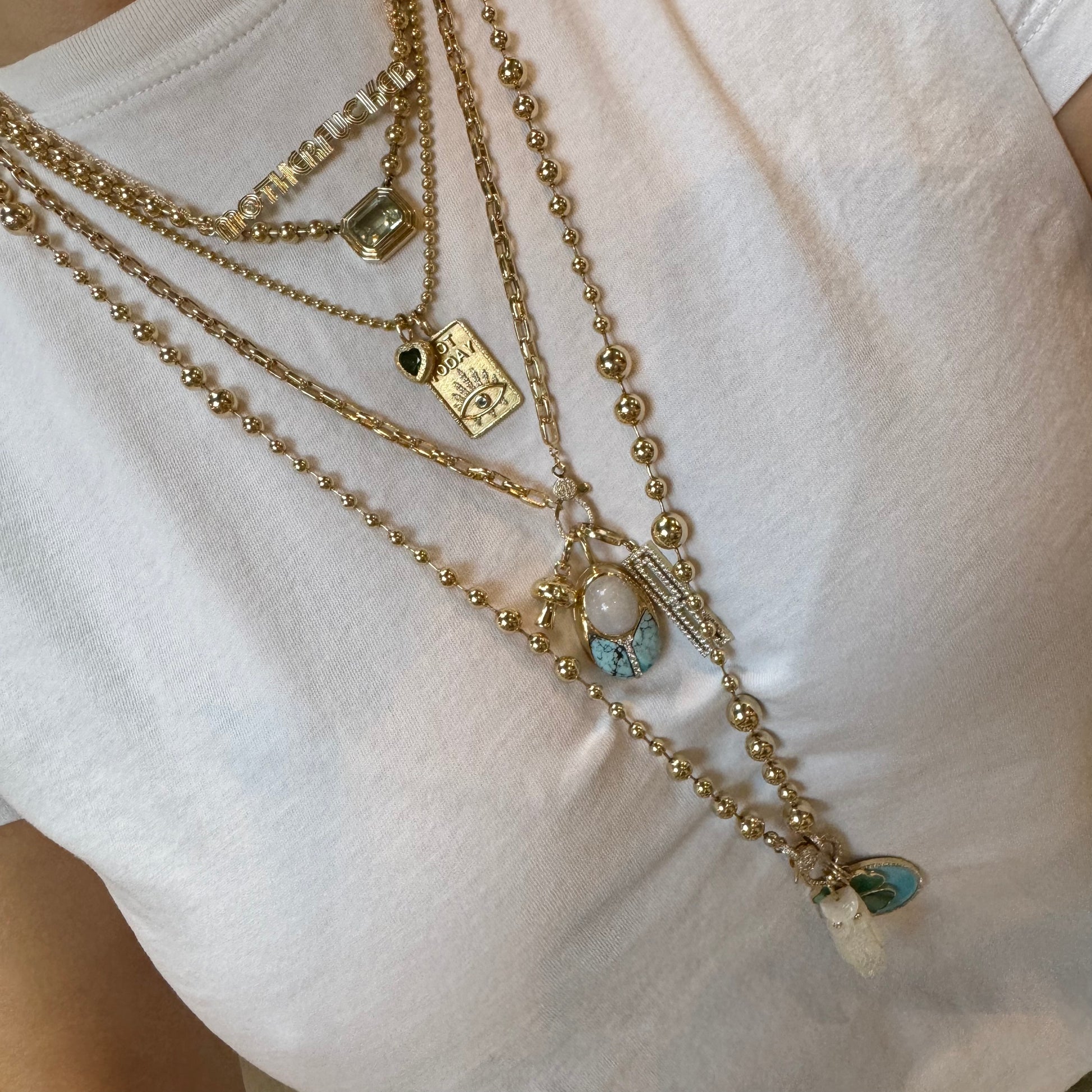 Gold Ball Chain Necklace with Diamond Clasp