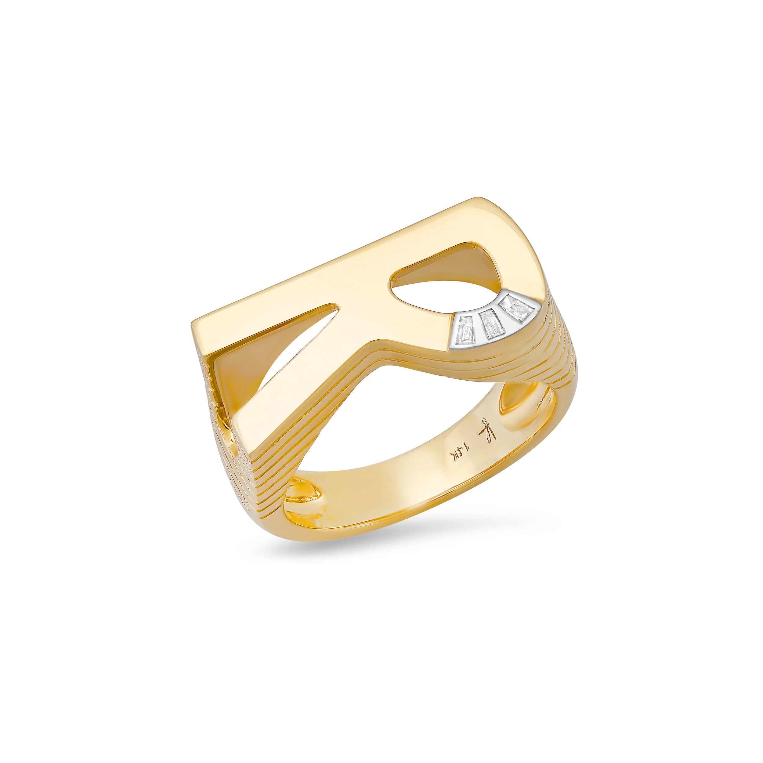 Grandsize Chunky Initial Baguette Diamond Stacking Ring