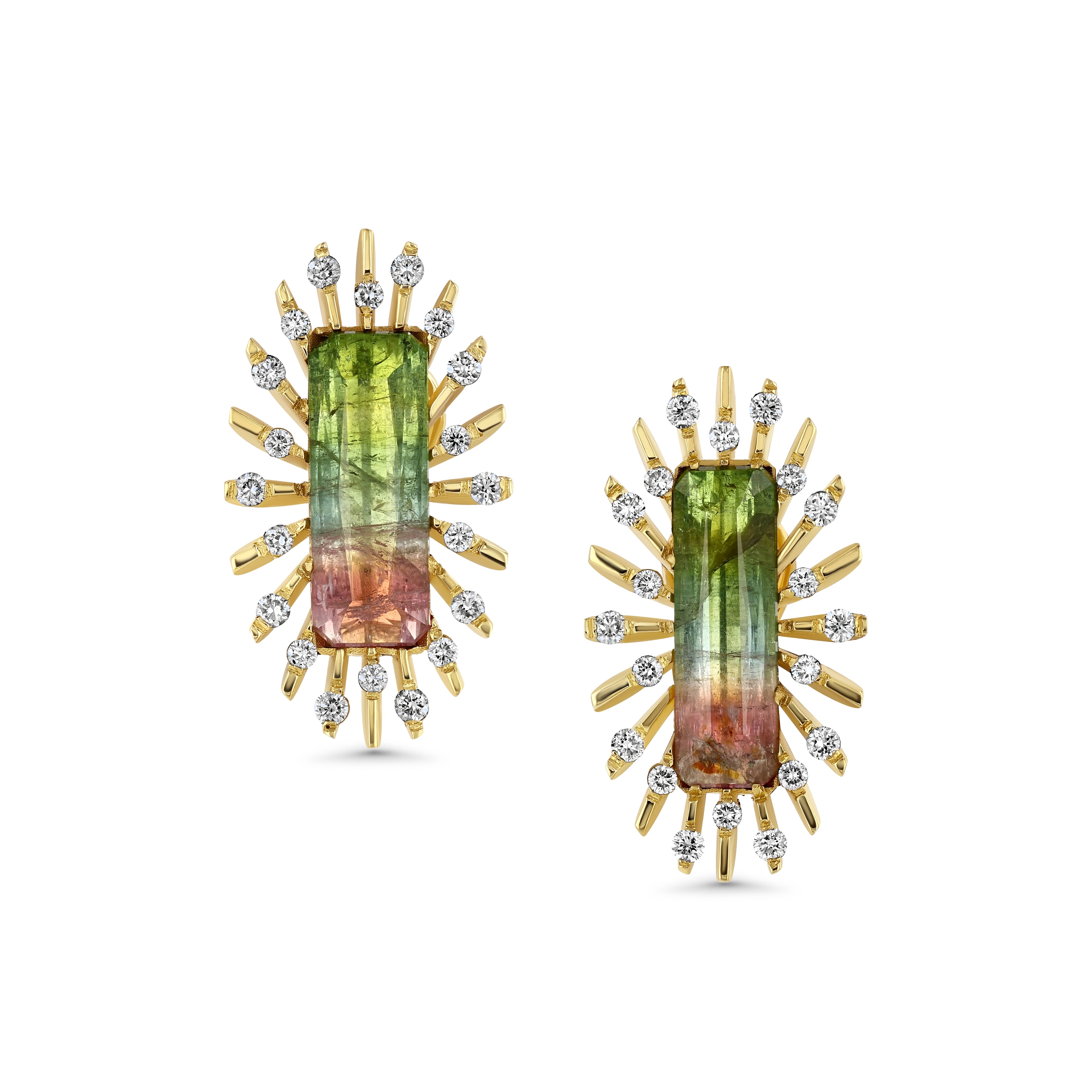 One of a Kind Watermelon Tourmaline & Diamond Earrings
