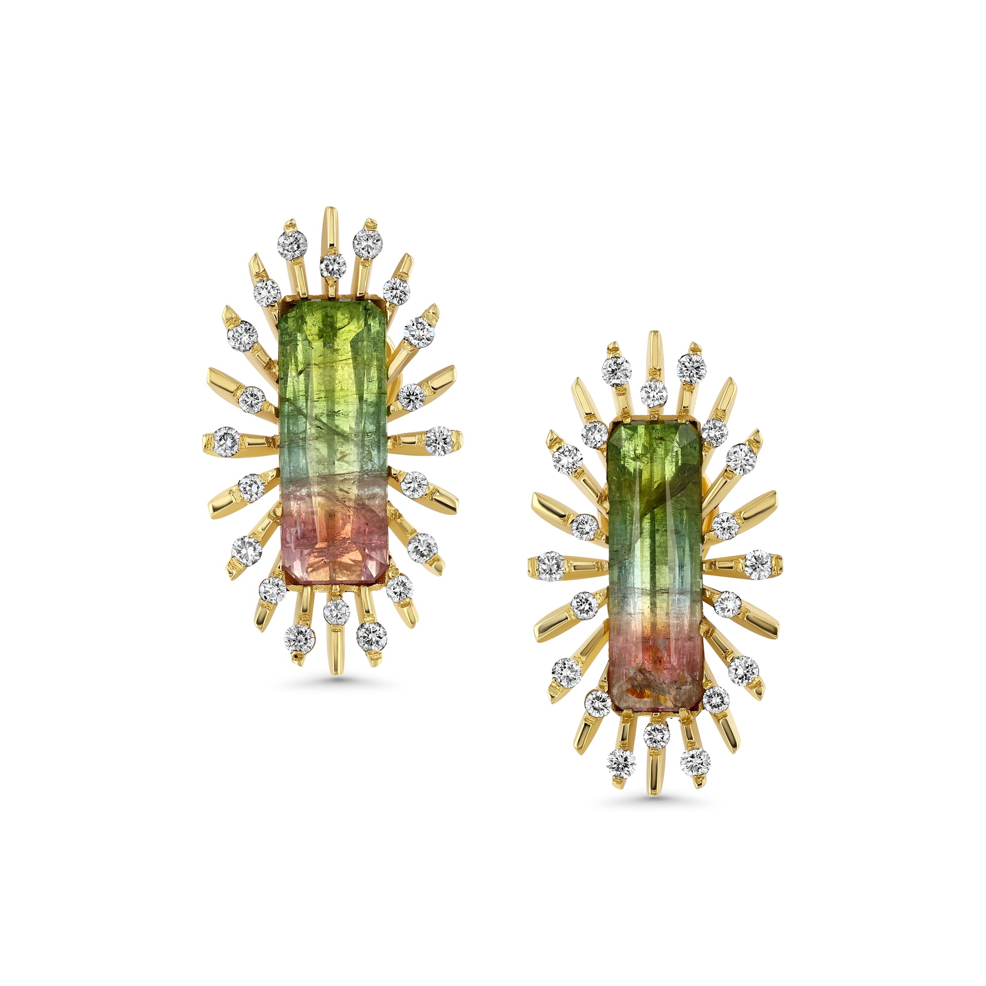 One of a Kind Watermelon Tourmaline & Diamond Earrings