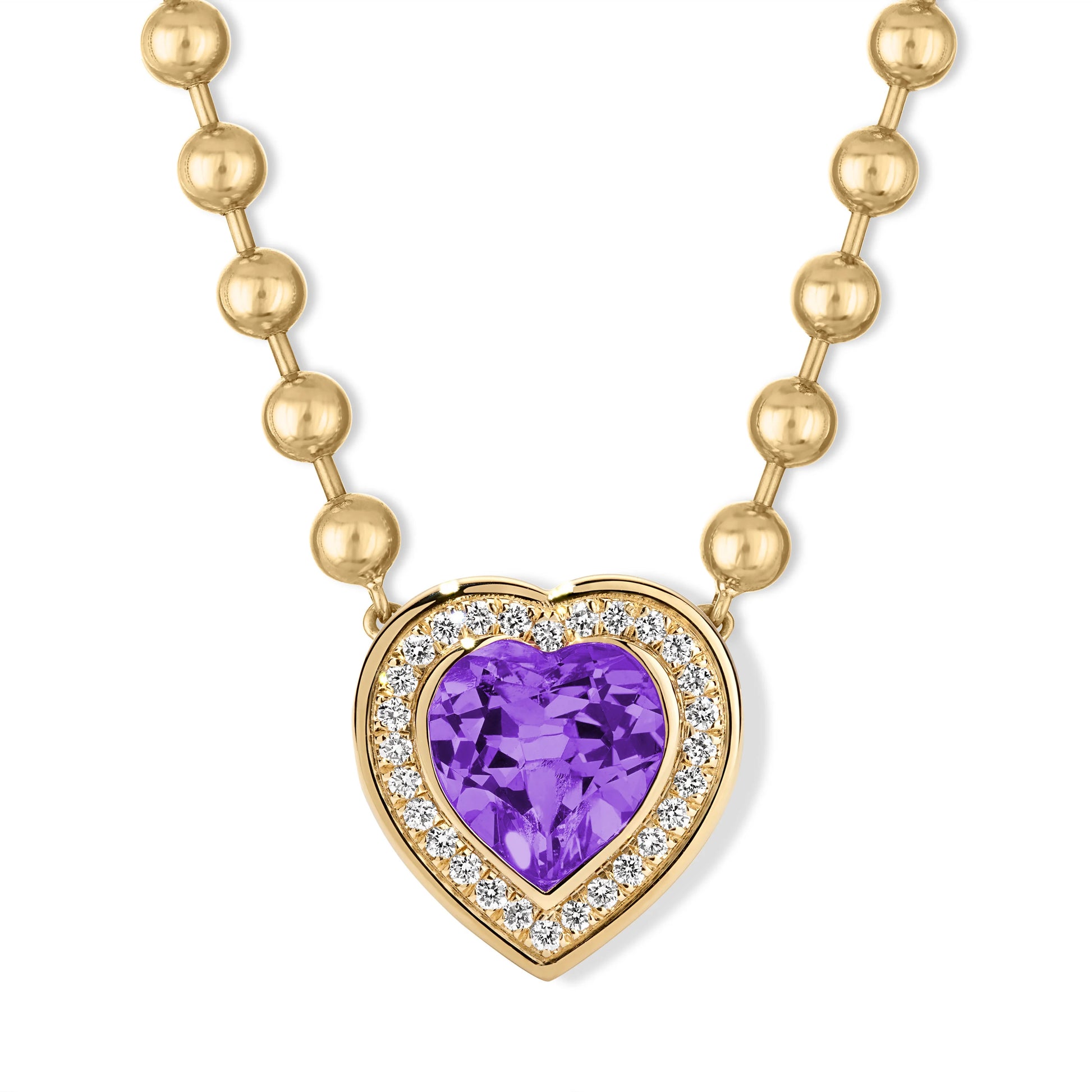 MAC Gemstone Heart & Diamond Halo Ball Chain Necklace