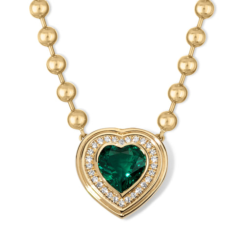 MAC Gemstone Heart & Diamond Halo Ball Chain Necklace