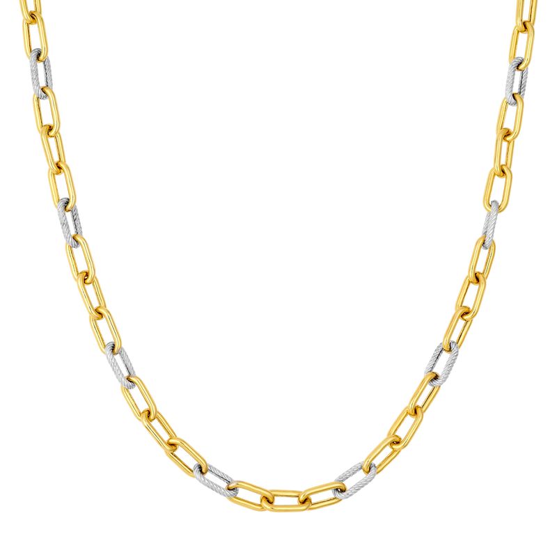 Two Tone High Polish & Twisted Link Gold Chain Necklace