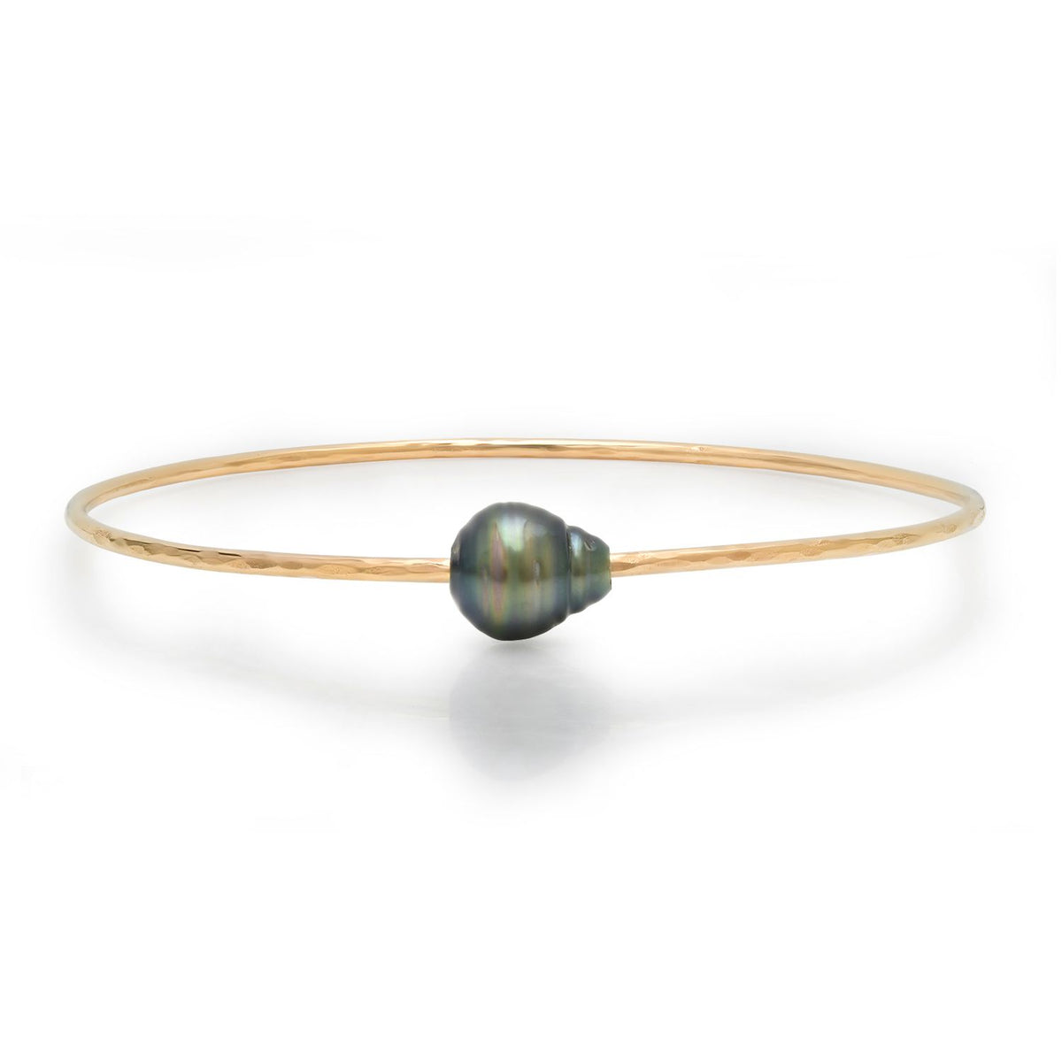 Standard Gold Filled Tahitian Pearl Pounded Wire Bangle Bracelet