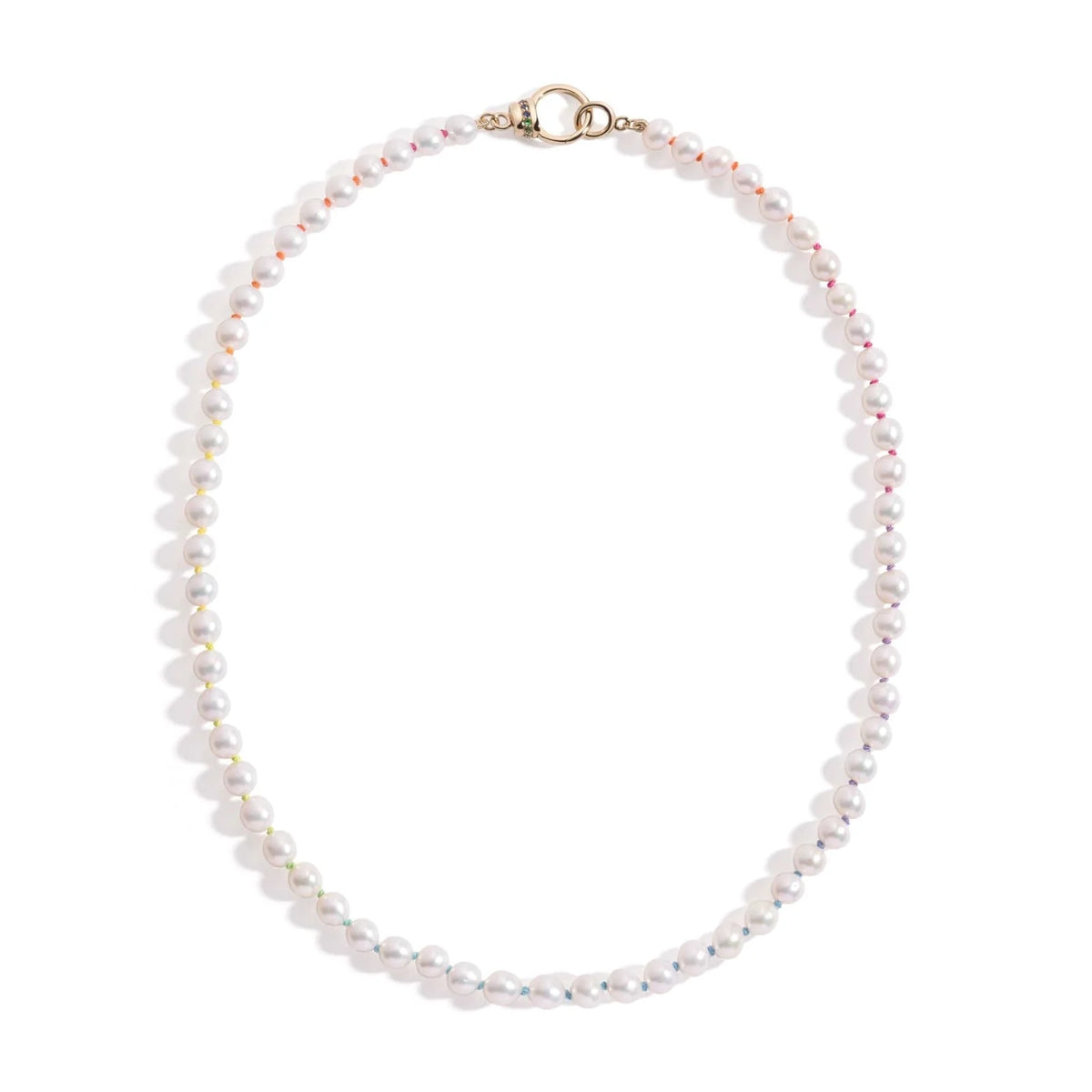 Petite Freshwater Pearl Necklace with Rainbow Silk