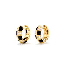 Damier Turquoise or Onyx & Diamond Huggie Hoop Earrings