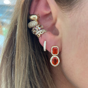 One of a Kind Fire Opal & Diamond Double Drop Earrings