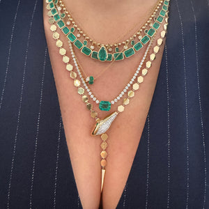 Emerald & Diamond Ball Chain Drop Necklace