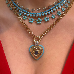 Blue Sapphire & Turquoise Layered Heart Pendant