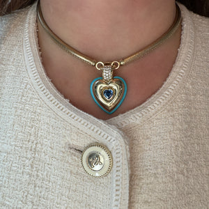 Blue Sapphire & Turquoise Layered Heart Pendant