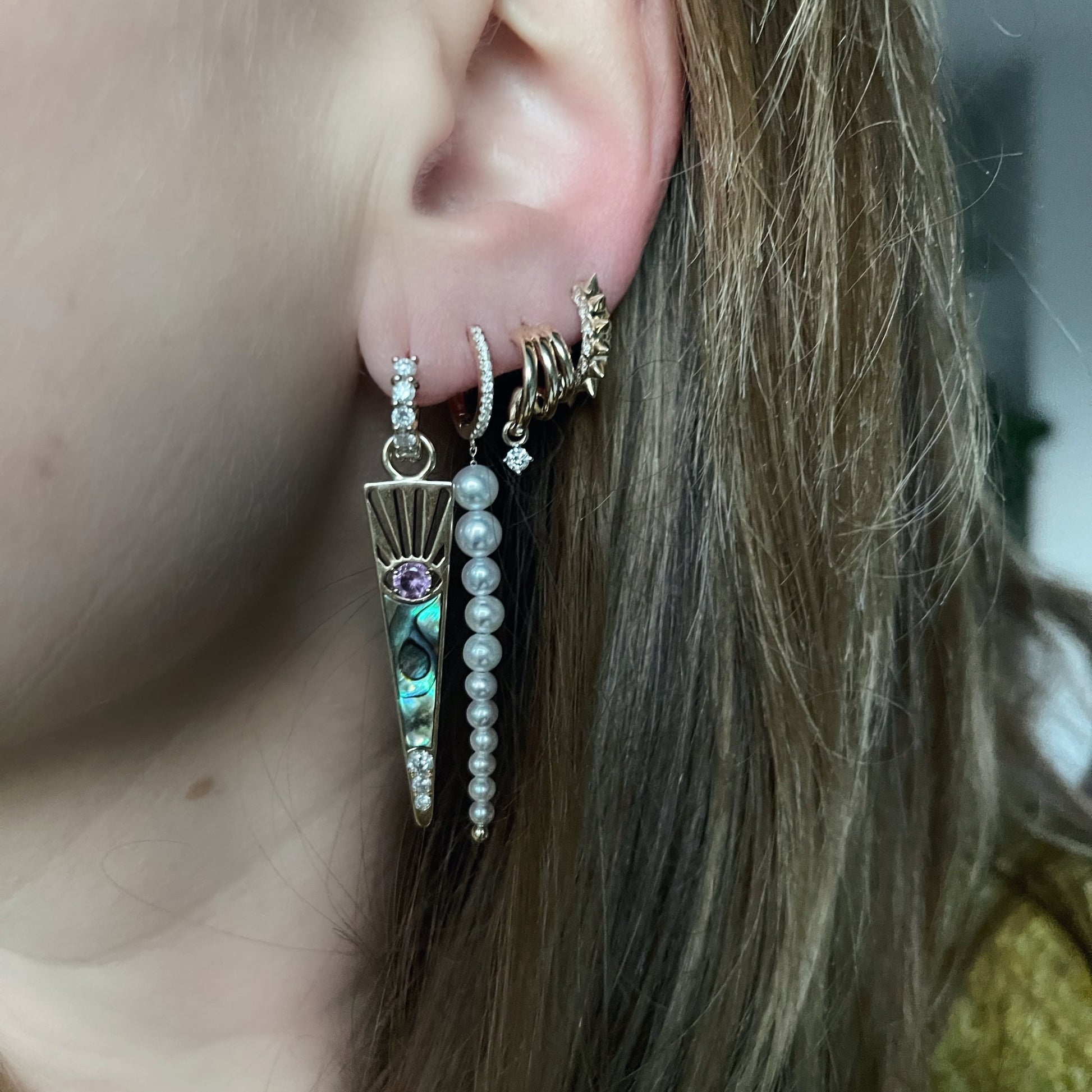 Large Horizons Drop Charm Rock Earrings