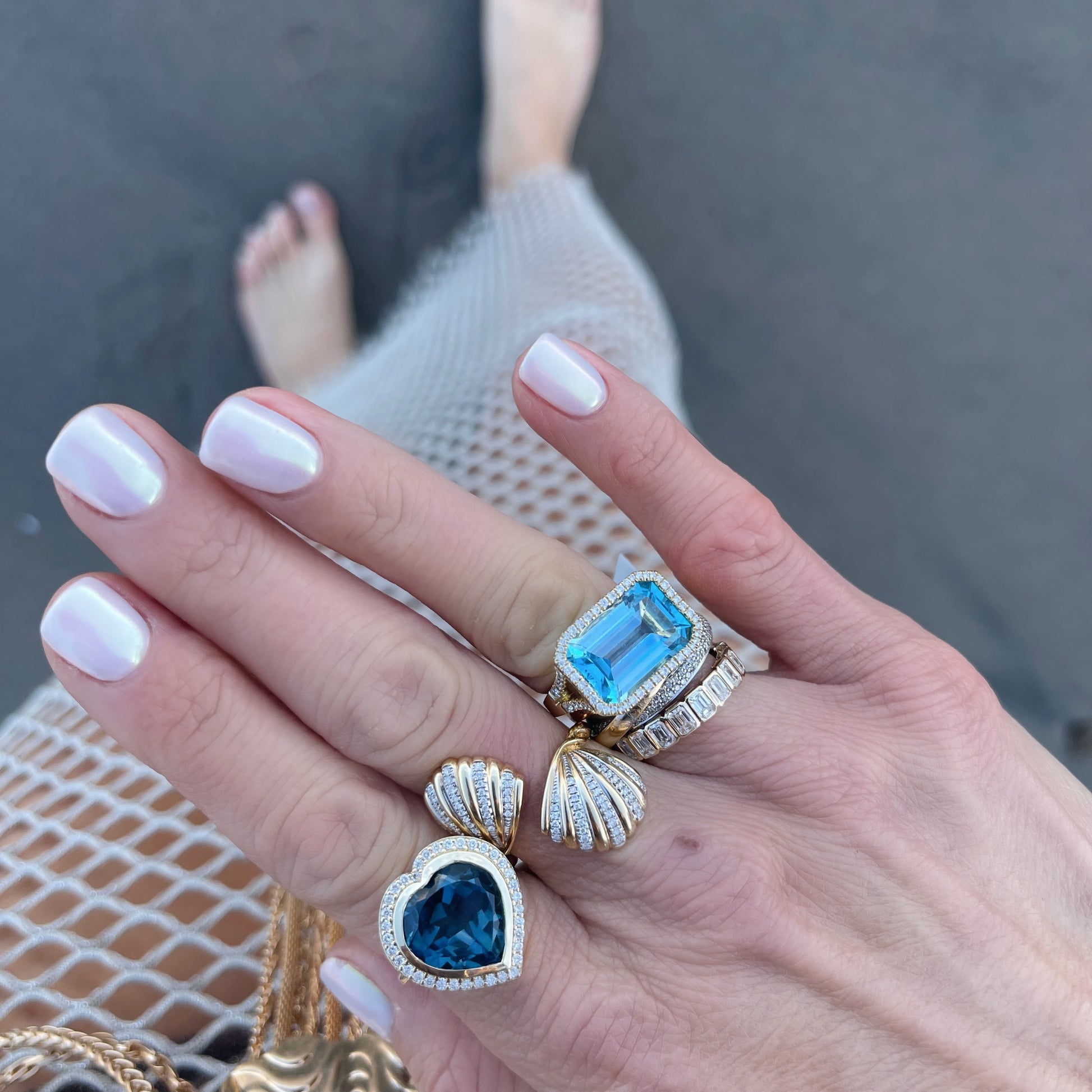 Gossip East-West Blue Topaz Ring with Diamond Frame