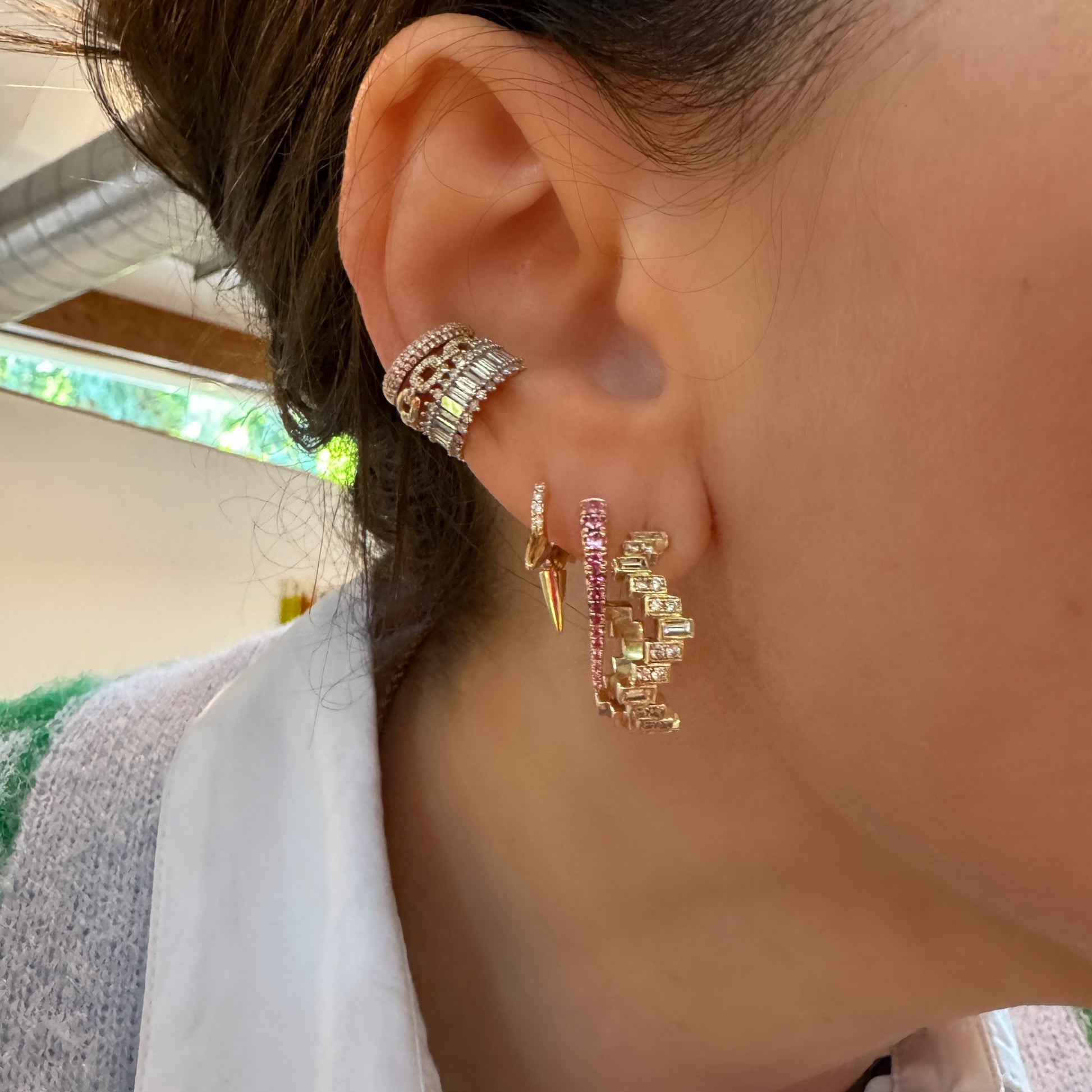 Small Enlightenment Equilibrium Baguette & Round Diamond Hoop Earrings