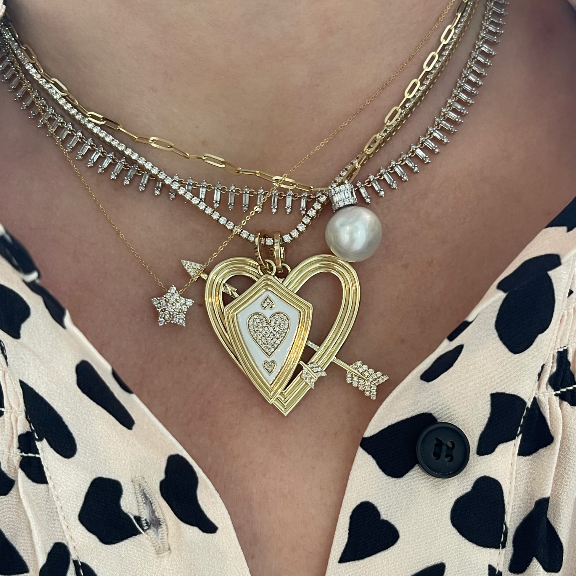 XL Pavé Diamond Heart & Arrow Hinged Charm