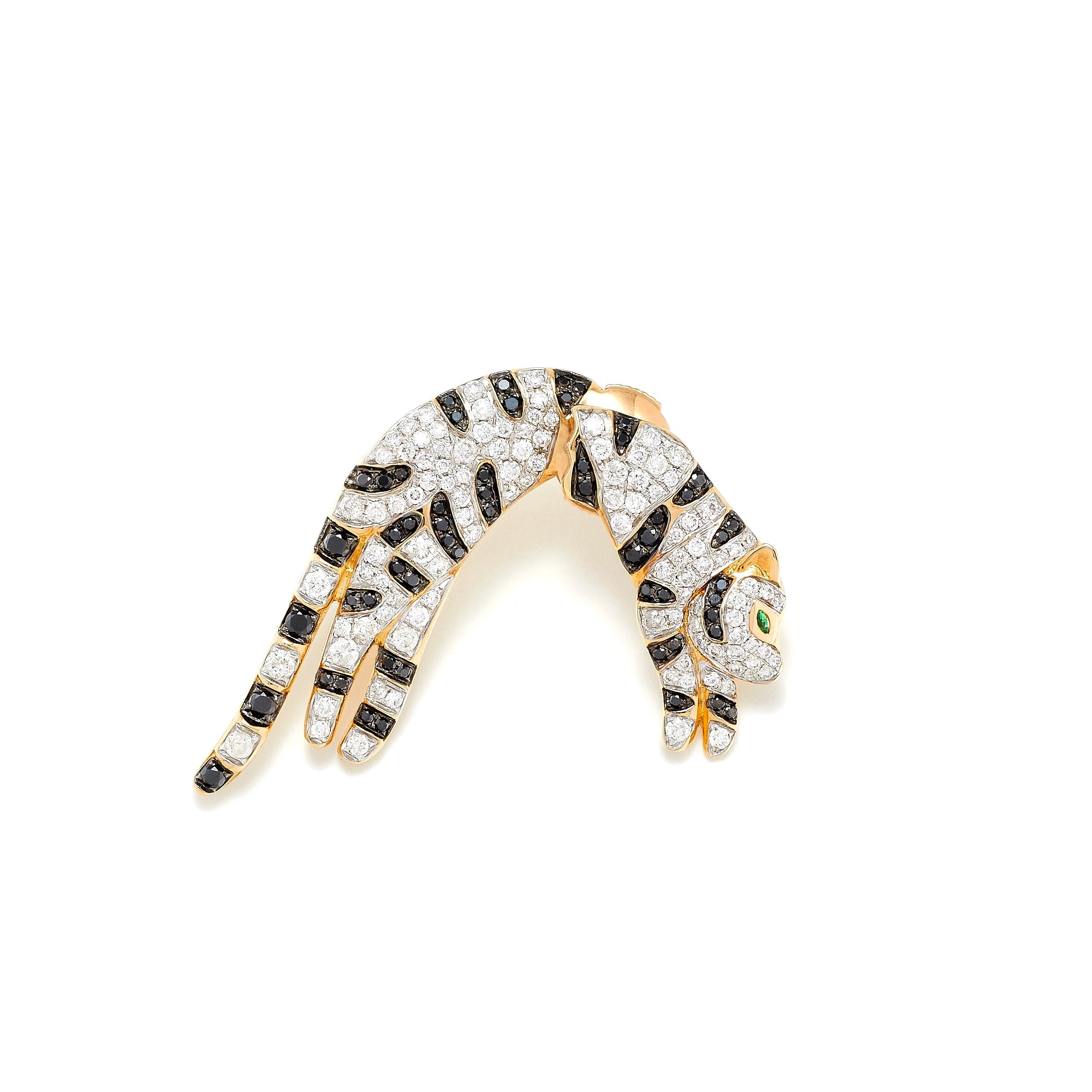 Large Black & White Diamond Panther Statement Earring