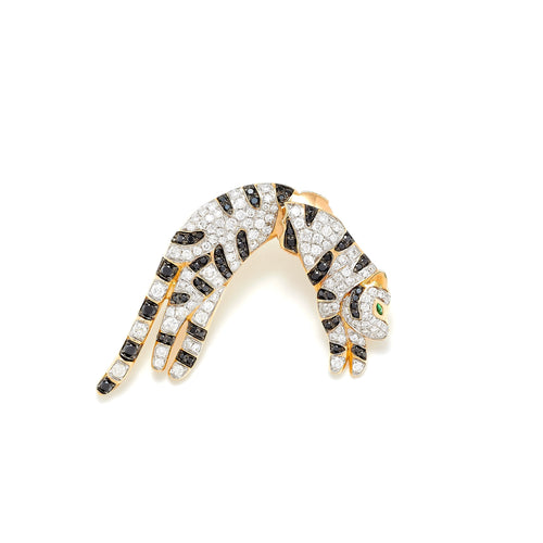 Large Black & White Diamond Panther Statement Earring