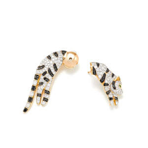 Large Black & White Diamond Panther Statement Earring