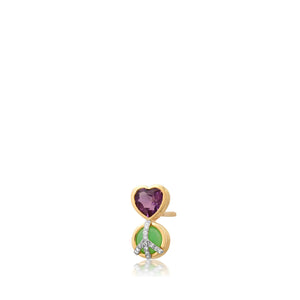 Single Peace & Love Gemstone & Diamond Stud Earrings