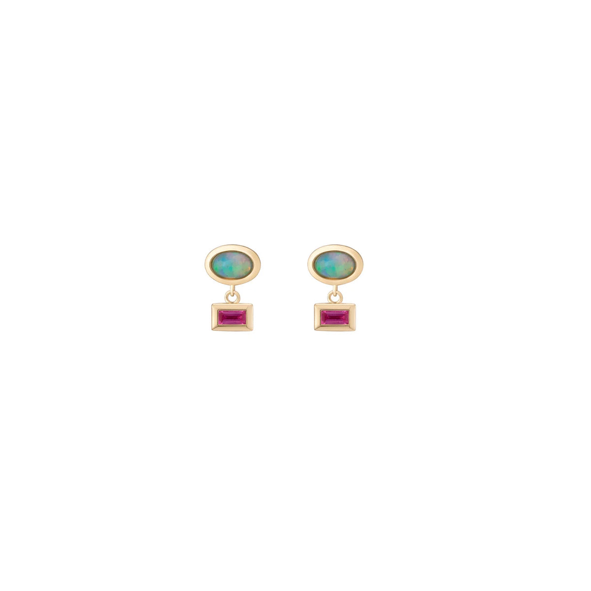 Opal & Pink Sapphire Tassel Earrings