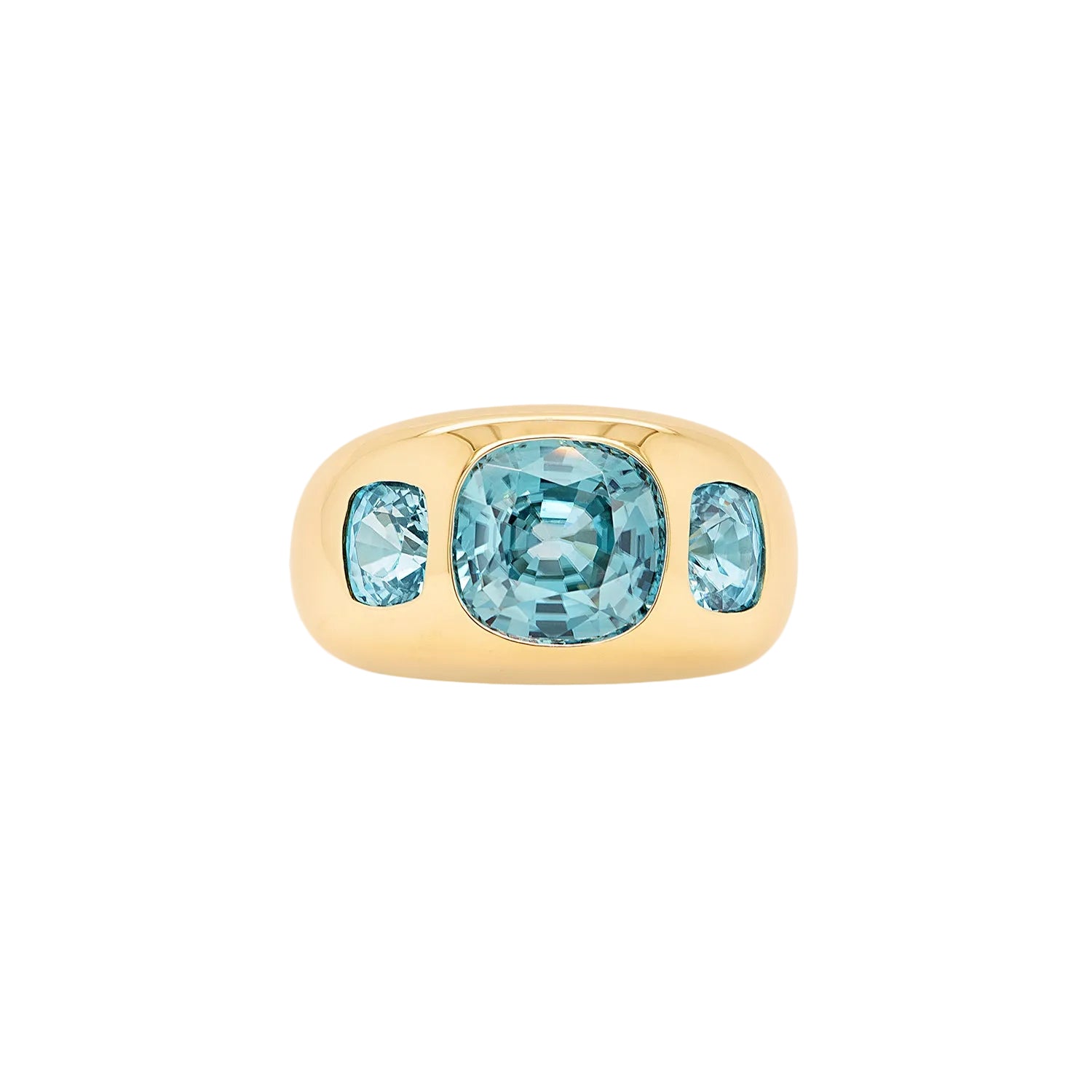 Three Stone Cushion Blue Zircon Chunky Nomad Ring