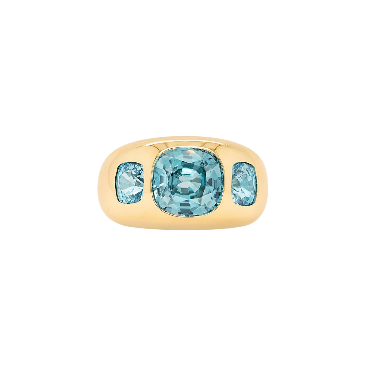 Three Stone Cushion Blue Zircon Chunky Nomad Ring