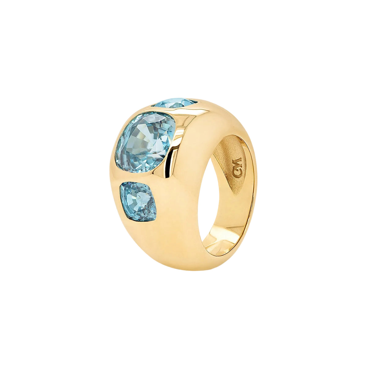 Three Stone Cushion Blue Zircon Chunky Nomad Ring